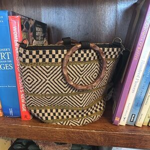 Crossbody Bucket Bag with Wooden Handles